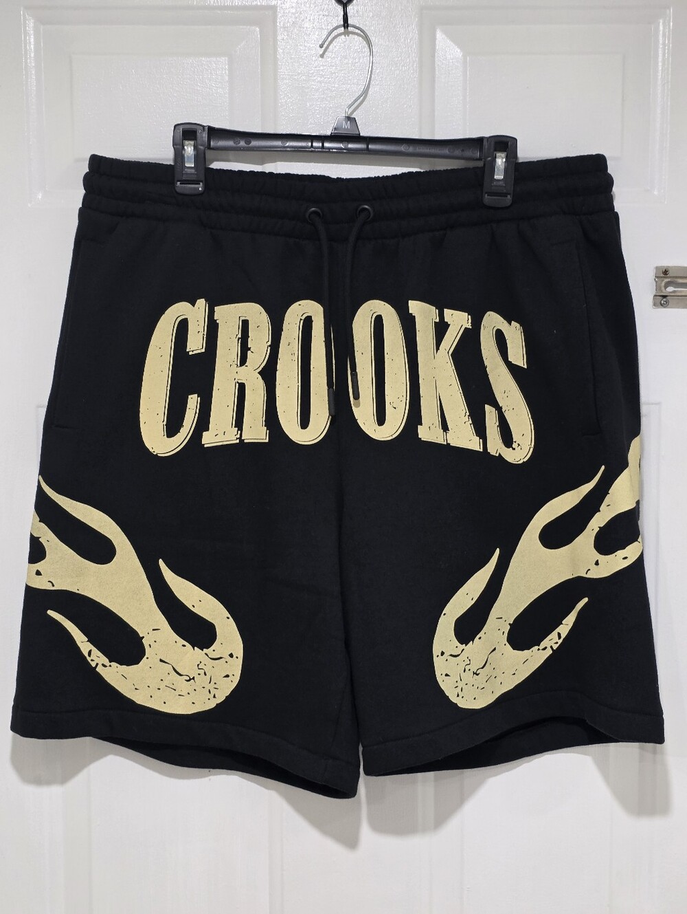 Crooks & Castles Black Shorts with Cream Flame Logo